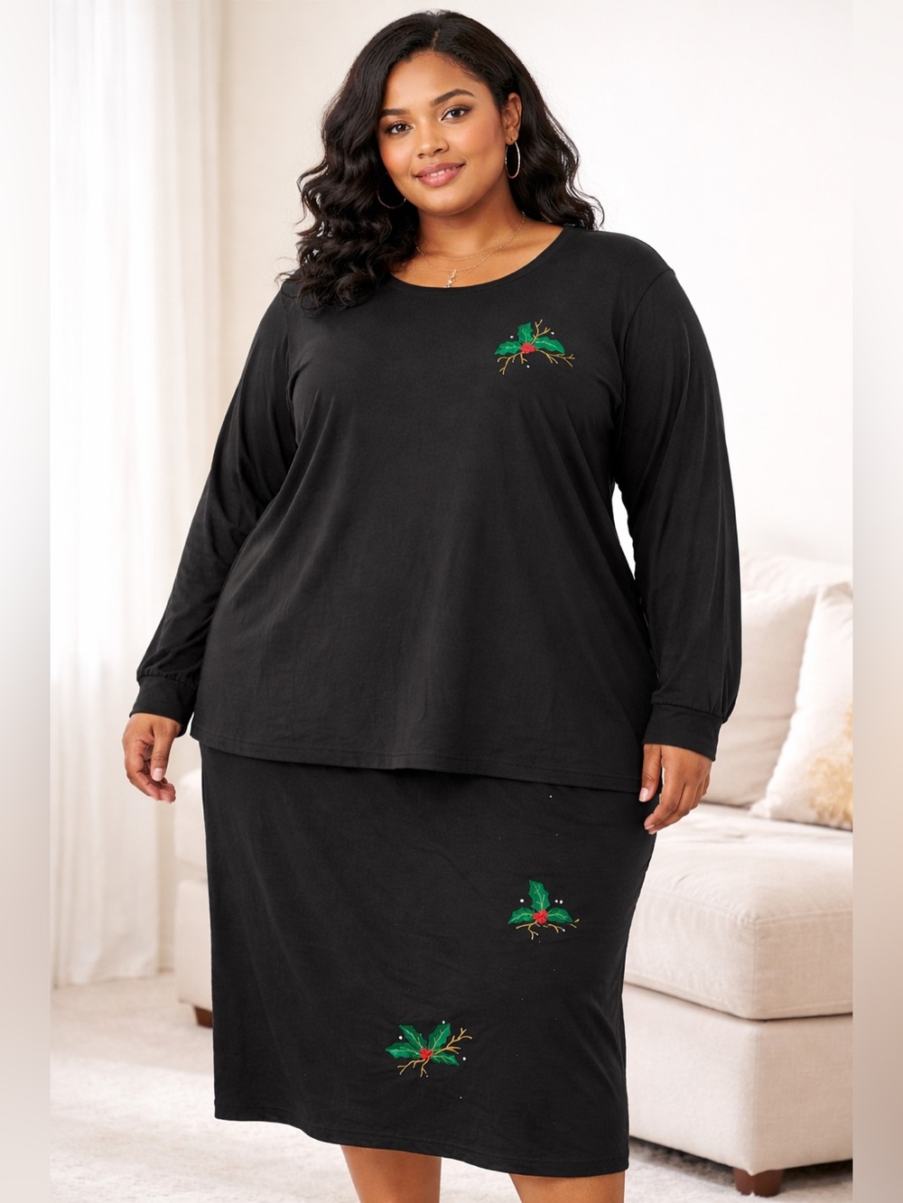 Quacker Factory Christmas Holiday 2 Piece Set Outfit Sz(1X)